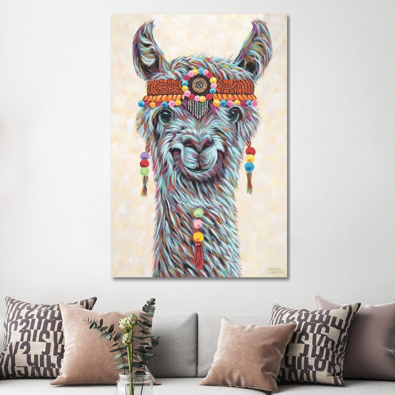 «Hippie Llama I» par Carolee Vitaletti - impression, H 60 po x l 40po x P 1,5 po, Toile tendue, Aucun mat