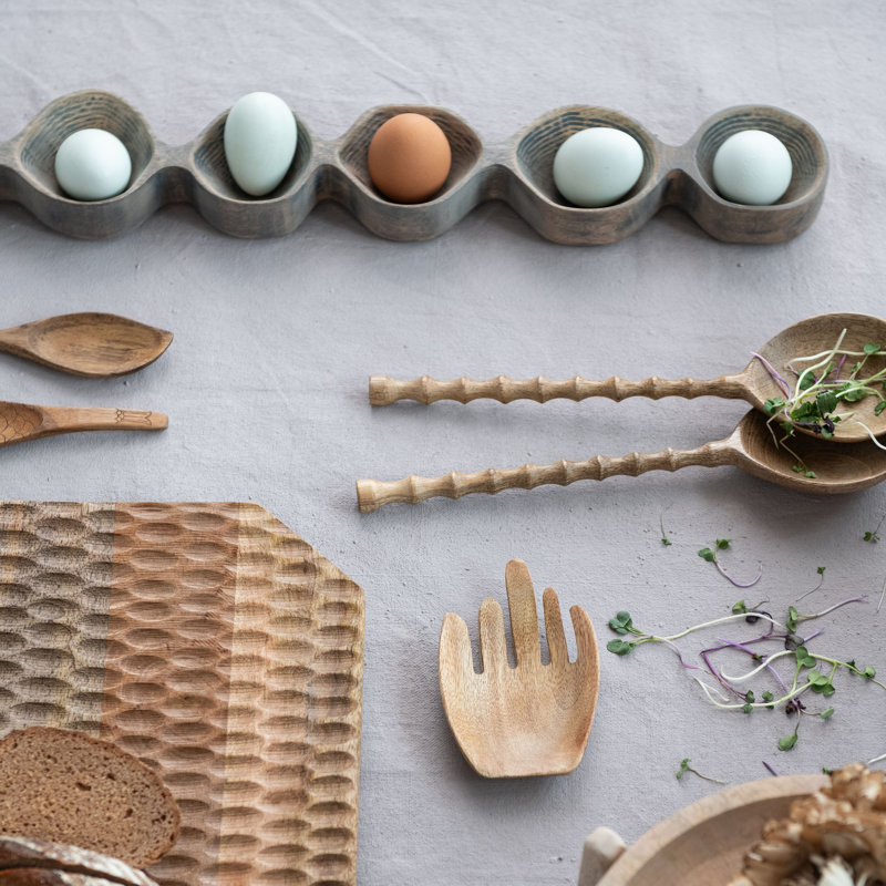 Plat de service en bois de manguier avec poignée et 6 sections, gris délavé