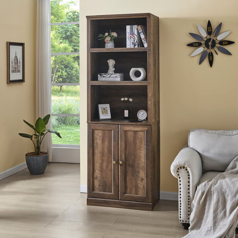 Unité de rangement autoportante avec port et 3 tablettes ouvertes de style rustique brun