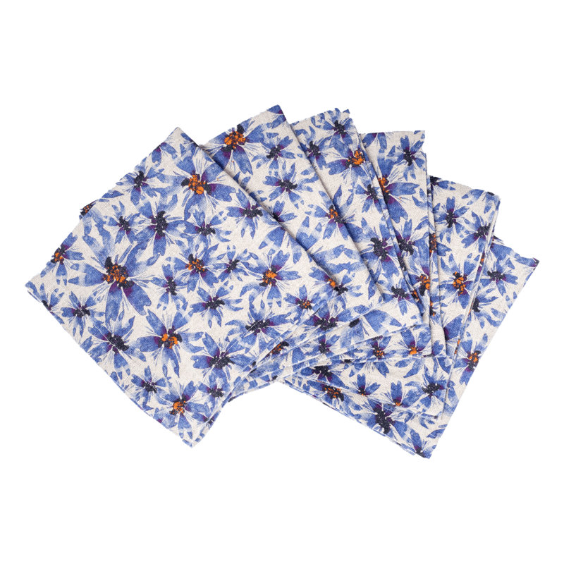 6 Organic Linen Napkins in Blue Harem
