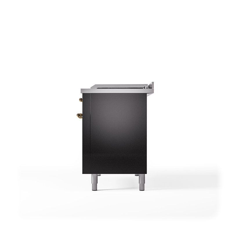 ILVE Nostalgie II 48 in Dual Fuel Range, 5 Burner, Griddle, Frenchtop, Liquid Propane, Glossy Black/Brass
