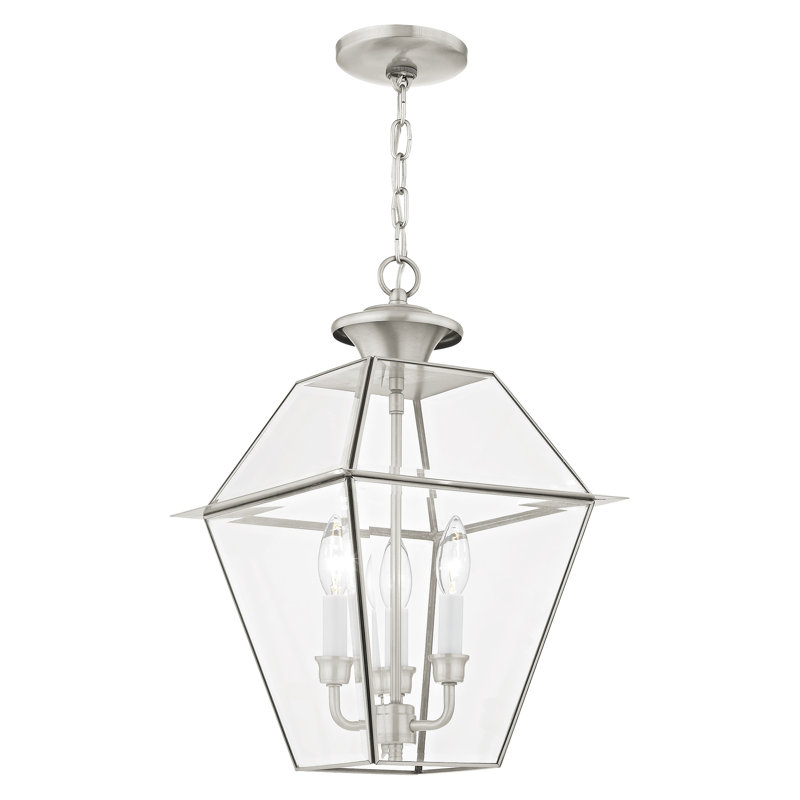Boto Outdoor Hanging Lantern, 18.5" H x 12" W x 12" D, Brushed Nickel