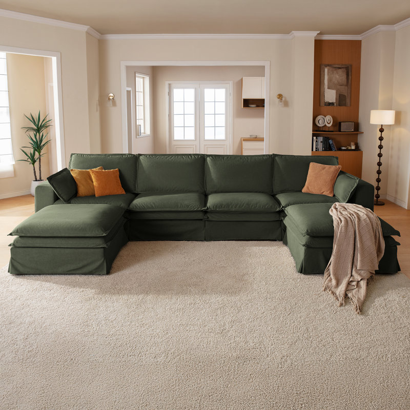 Canapé modulaire surdimensionné en tissu 162,2 po lavable pour animaux de compagnie modulaire lavable avec housse amovible et enveloppant à deux niveaux avec 2 repose-pieds avec rangement