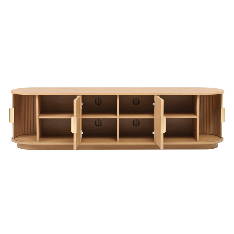 Mars Farmhouse Fluted TV Stand with Sliding Tambour Doors, Adjustable Shelves, Natural
