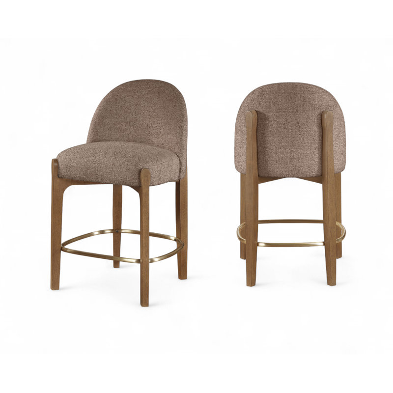 Tabouret de comptoir rembourré en tissu Maud, Tissu brun / finition noyer brun