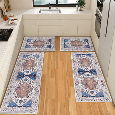 Tapis de cuisine 20 po x 32 po + 20 po x 48 po + 20 po x 60 po Tapis de cuisine en polypropylène à motif boho antidérapant