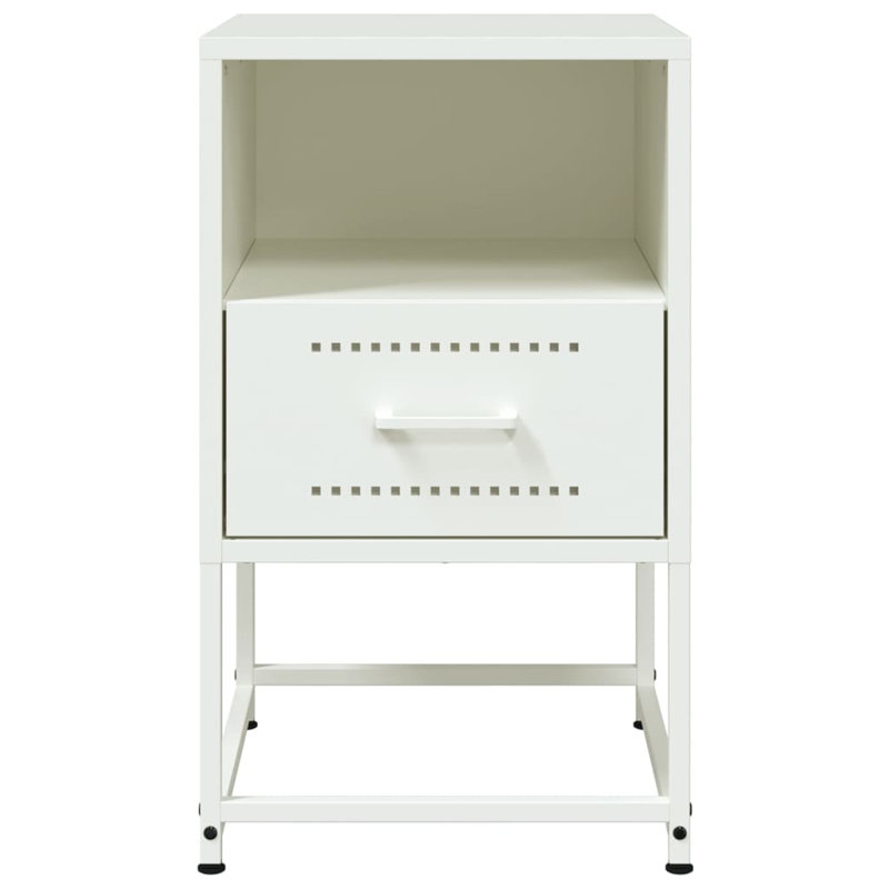Andrietta 36cm W Steel Bedside Table, White, 1