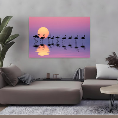 Hamiti - famille de flamants roses, art mural contemporain abstrait