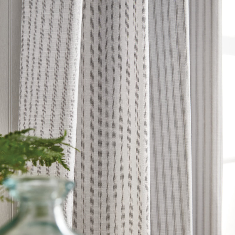 Gray Striped Cotton Blend Blackout Curtain Panels, 95" Length