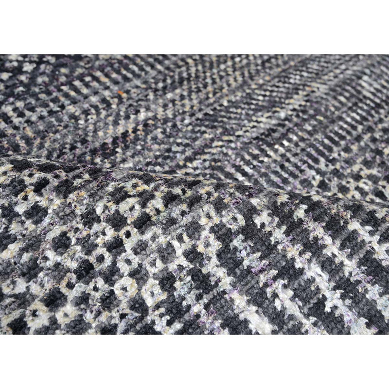 Hand-Knotted Geometric Area Rug in Charcoal, Rectangle 10' x 14'