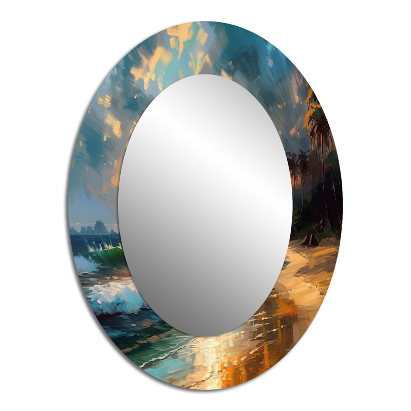 Green and Blue Coastal Escapes - Miroir mural ovale vert, 40 po x 30 po