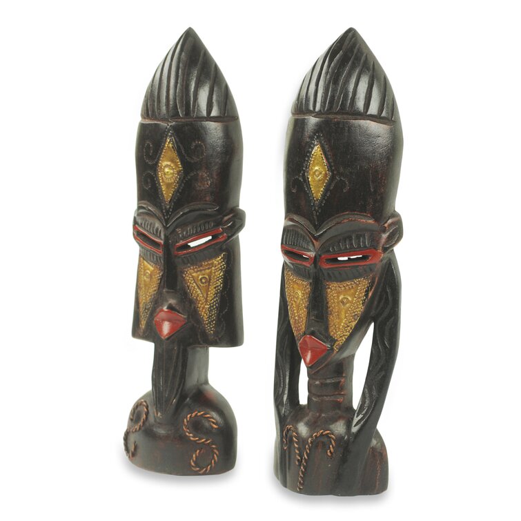 Leisa Carved Tribal Mask Stand Sculpture