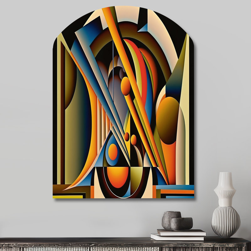 Circular Retro Dynamics I - Art géométrique moderne en forme d'arche géométrique, H 34 po x l 25 po