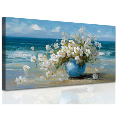  Fleur, toile, art mural, impressions florales rustiques, océan, photos botaniques, art côtier, nature morte, peinture pour salon, chambre, salle de bain, décoration, embellissement, 12 x 24 pouces
