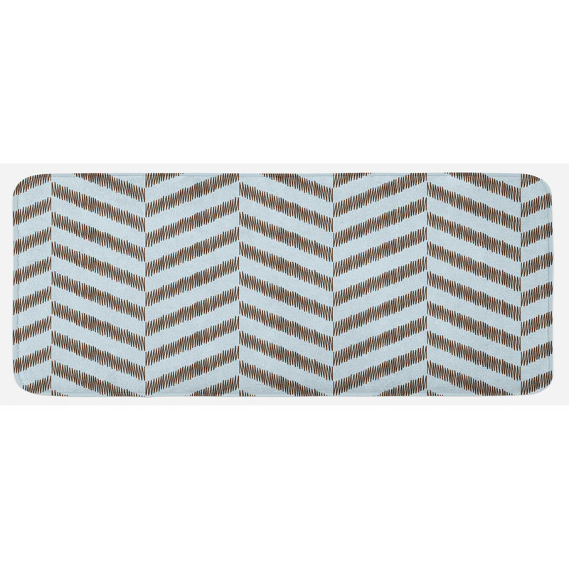 Chevron Zig Zag Triangle Shapes With Sketchy Lines Image Print Sky Blue And Brown Kitchen Mat