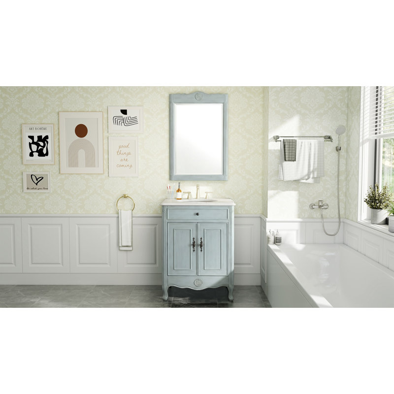 26 Inch Daleville Distressed Light Blue Cottage Style Small Bathroom Sink Vanity, Distressed Light Blue