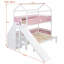 Lit superposé en bois en forme de maison avec glissière et escalier de rangement, cadre de lit simple / simple pour enfant, blanc + rose-519789989