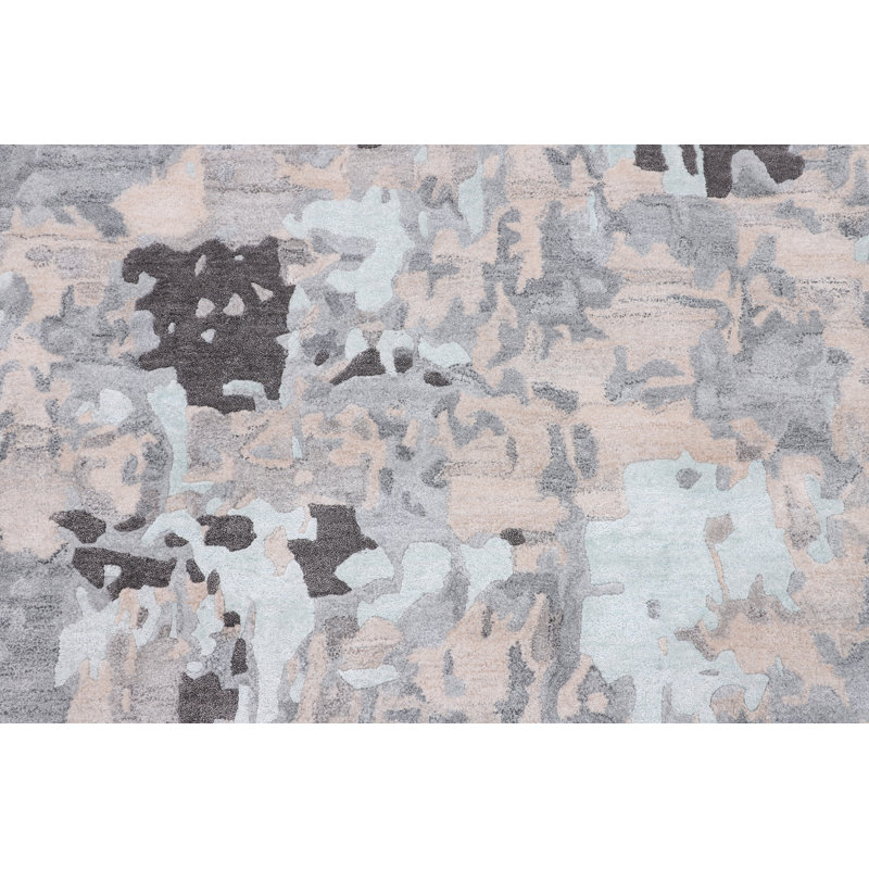 Tapis noué à la main en beige / gris / noir, Rectangle 5 pi 10 po x 8 pi 10 po