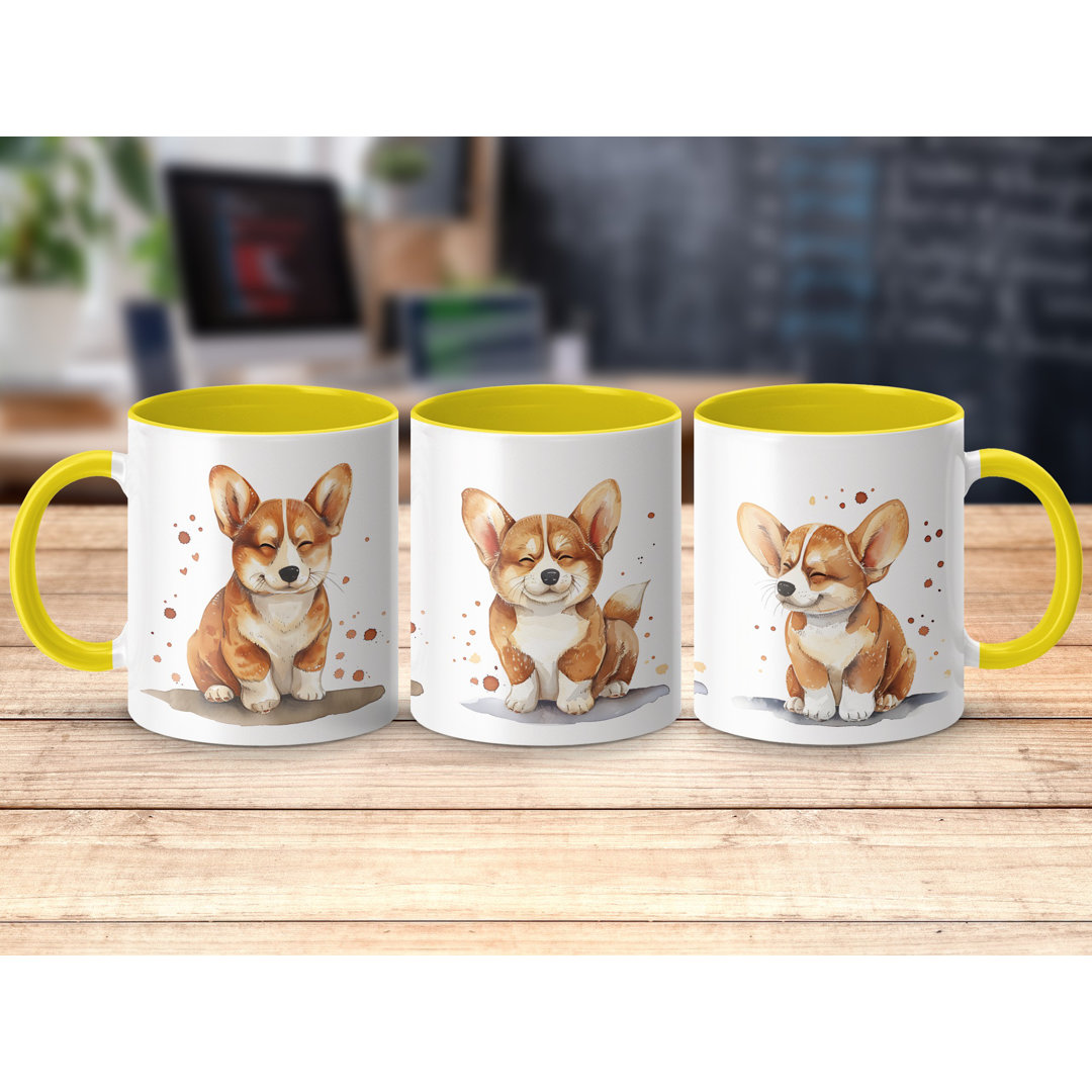 11oz Watercolour Happy Corgi Puppy Design Coffee Mug