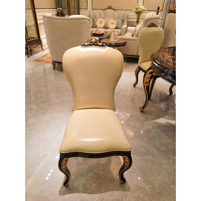 Athena Leather King Louis Back Side Chair in Ivory