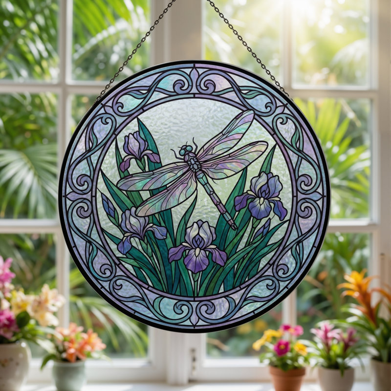Vitrail de libellule en verre coloré Iris H H 12 po, 12"H