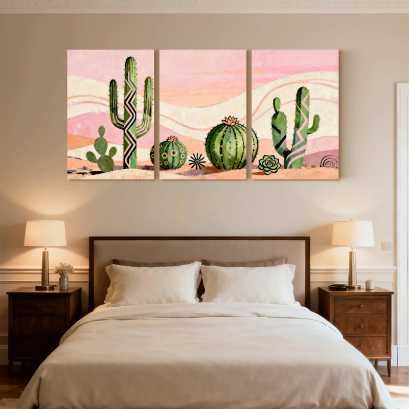 «Cactus Desert Cactus Landscape», ensemble de 3 impressions sur toile, H 36 po x l 72 po