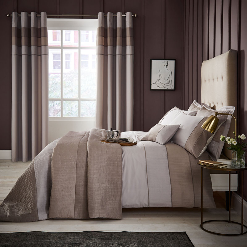 Ombre Ribbed Bands Eyelet Room Darkening Curtains