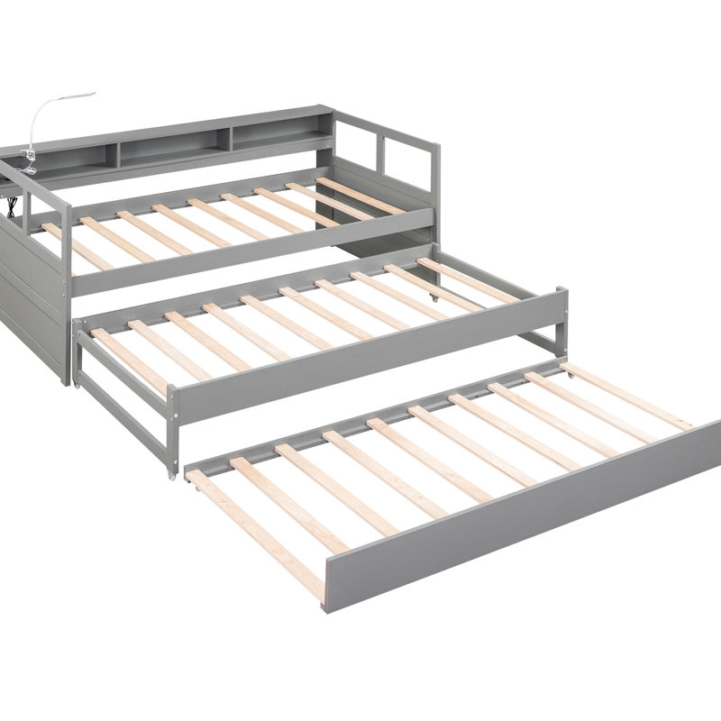 Twin Xl Daybed Gray With 2 Trundles, 3 Storage - & Facility , Charging Included, Gray