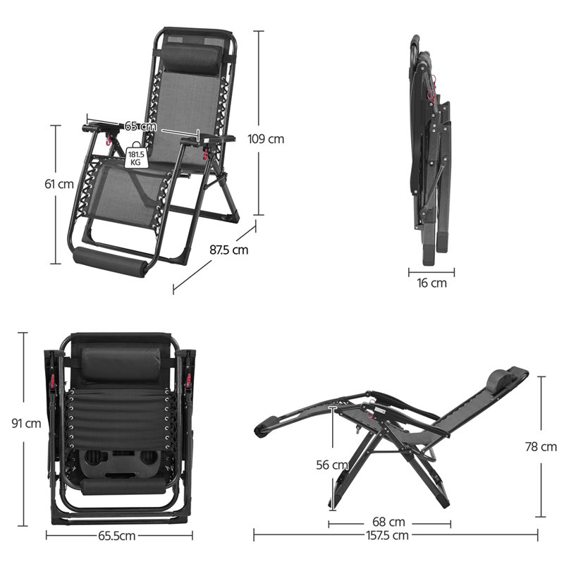 Folding Recliner Chair, Black