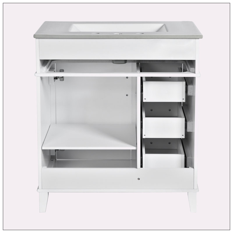 Meuble-lavabo de 30 pouces avec lavabo en céramique, Blanc