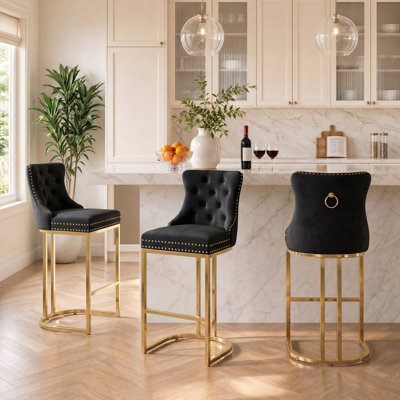 Aldana 26" Modern Velvet Counter Height Barstools with Nailhead Trim