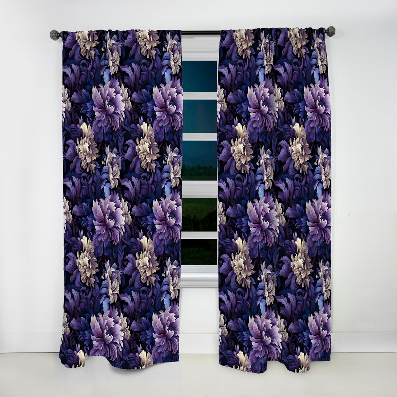 Mystic Purple Damask Whispers III - Bohemian Velvet Curtain - Room Darkening - 1 Panel, 52" W x 84" L