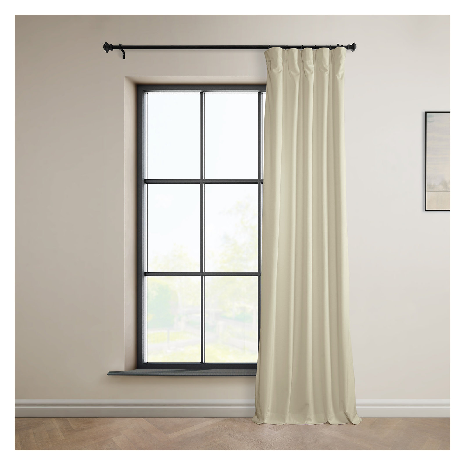 Matra Plush Velvet Curtains for Bedroom - Room Darkening Curtains for Living Room Window Single Panel, Light Beige