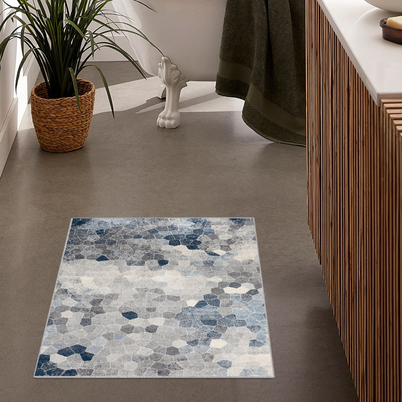 2’ X 3’ Navy Blue Cobblestone Pattern Scatter Rug
