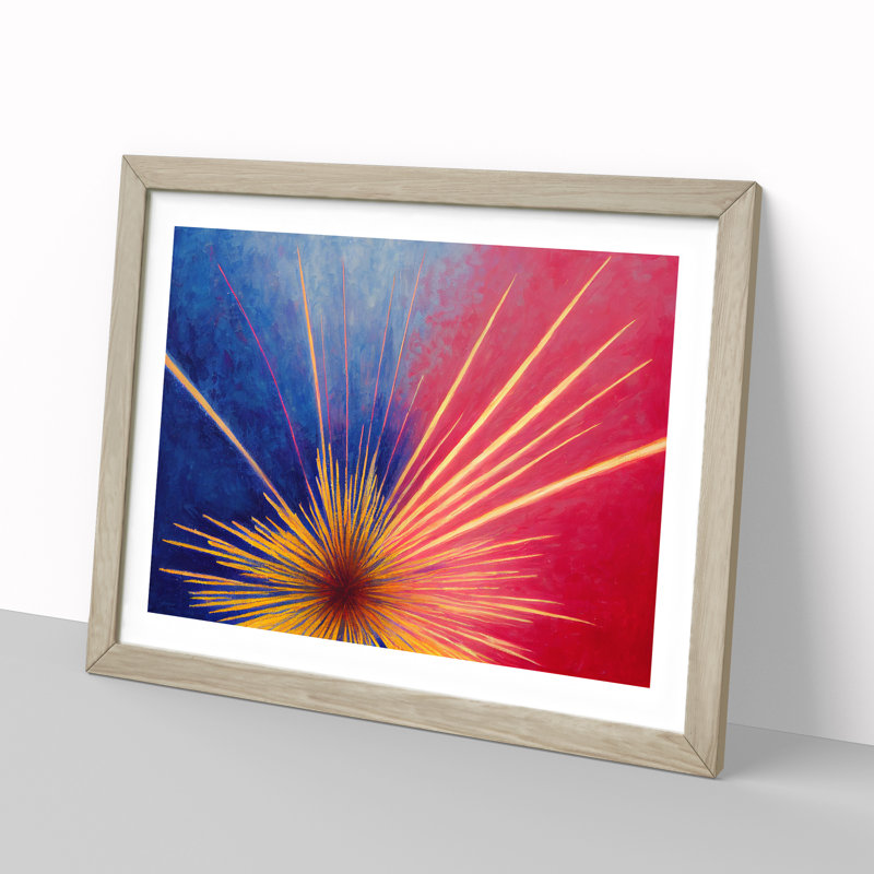 Fantastic Fireworks Abstract - Single Picture Frame Print, 34cm H x 46cm W x 2cm D, Oak