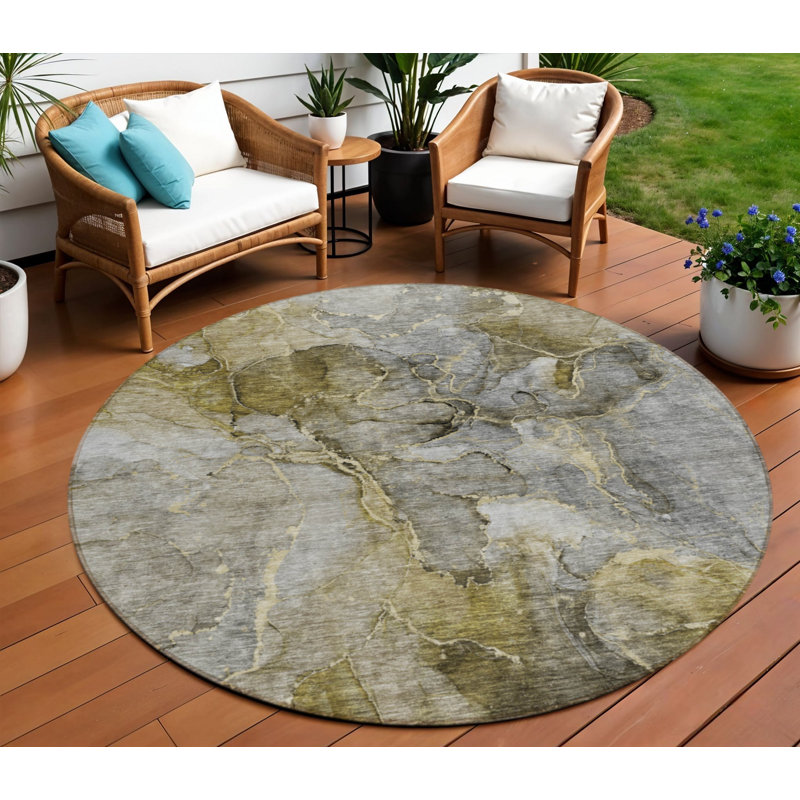Tapis d'intérieur rond lavable abstrait taupe brun 8 pi