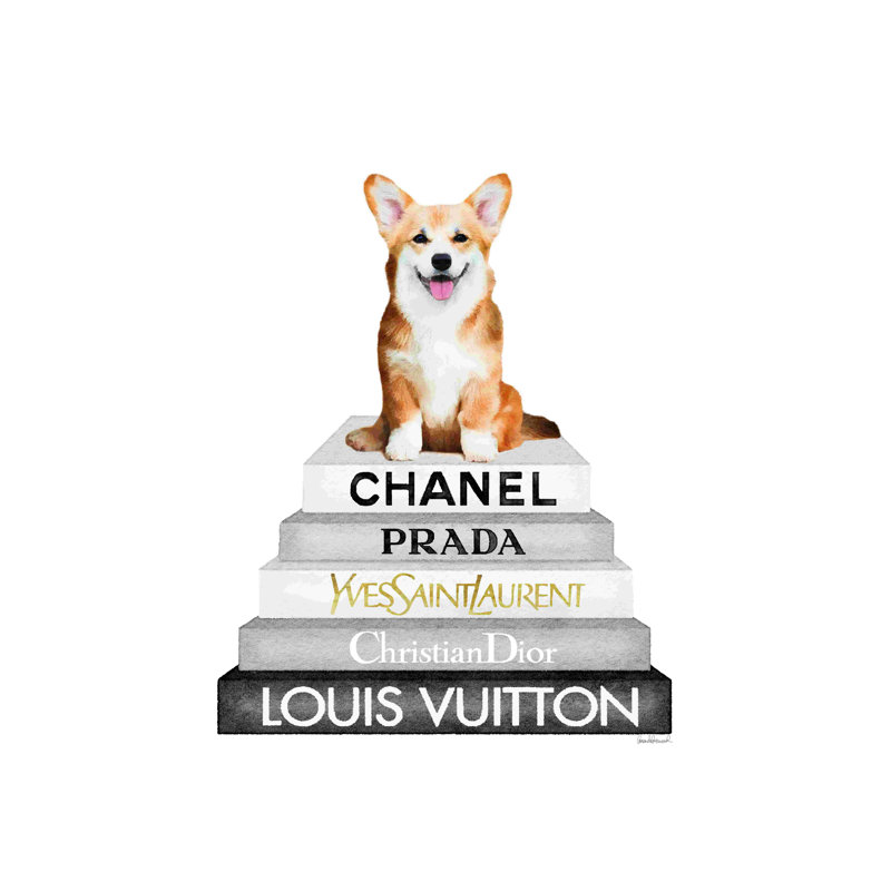 Corgi Bookstack - Art textuel sur toile tendue, H 30 po x l 20 po