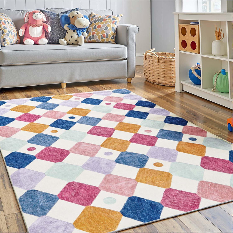 Tapis multicolore lavable et coloré pour enfants, Baies sur crème, Rectangle 4pi x 6 pi