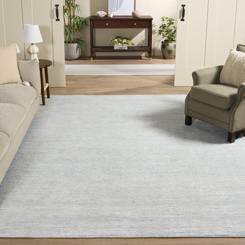 Tapis turquoise / ivoire touffeté à la main Soho, Rectangle 8 pi x 10 pi