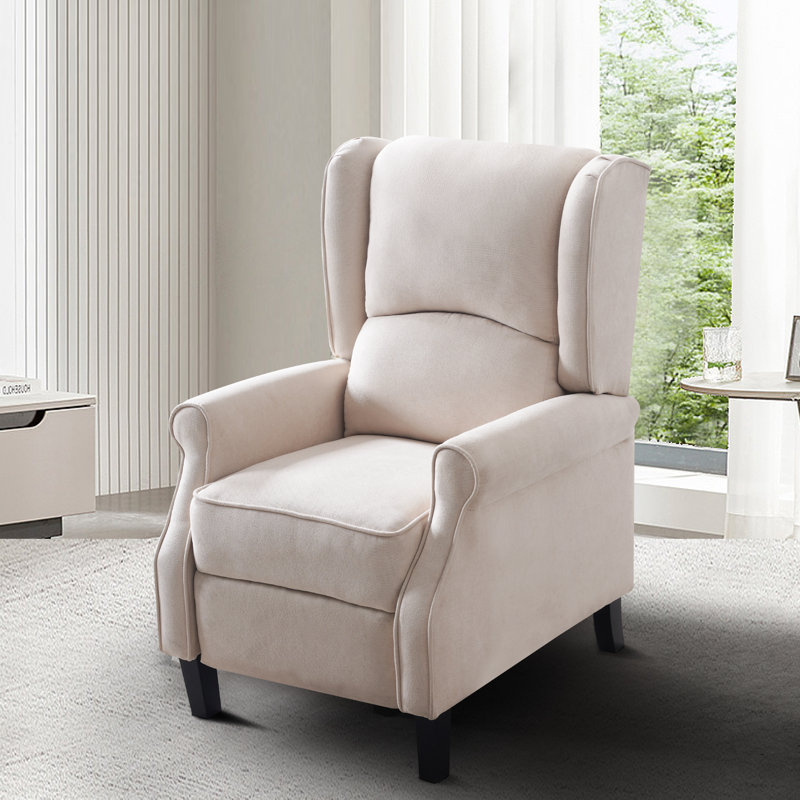 Fauteuil inclinable rembourré avec accoudoirs manuels en bois massif chauffant, Polyester beige