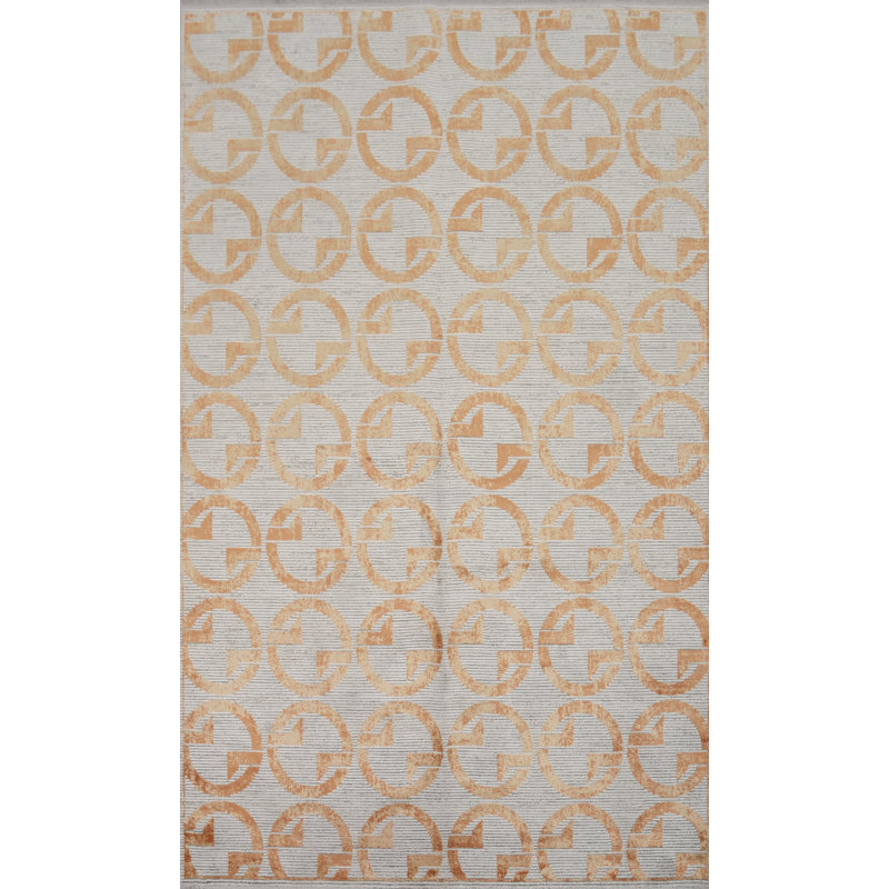 Tapis contemporain à motif de cercles minimalistes gris 5 x 7