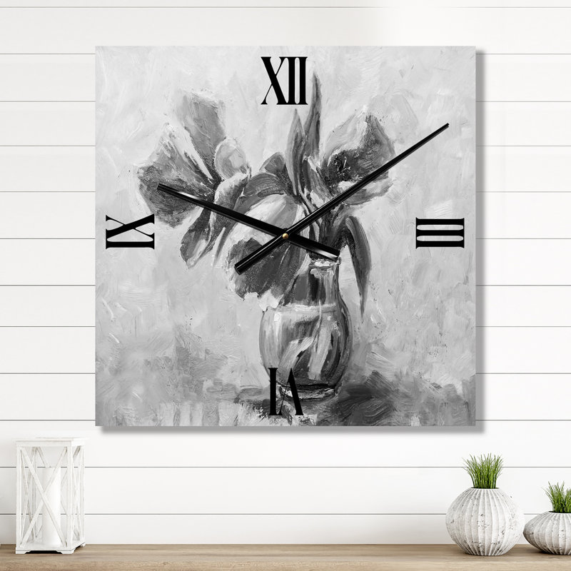 Horloge murale monochrome nature morte de fleurs dans un vase, Grand