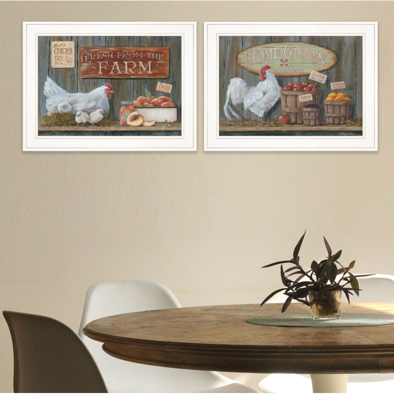 "Home Grown" 2 pièces, art mural encadré pour salon, maison par Pam Britton, Cadre blanc