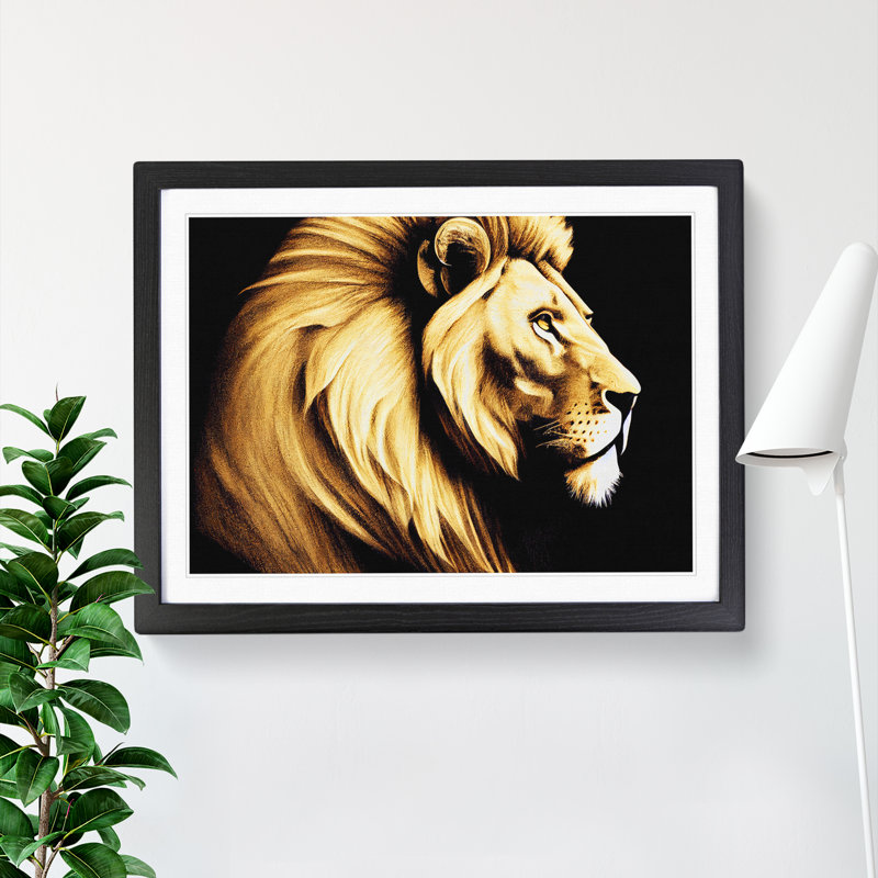 Showstopping Lion - Single Picture Frame Print, 25cm H x 34cm W x 2cm D, Black