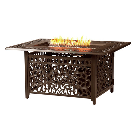 Justina 24.5" H x 48" W Aluminum Propane Outdoor Fire Pit Table with Lid