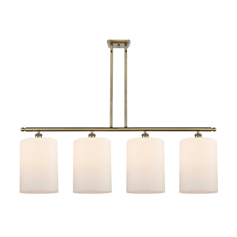 Luminaire suspendu tambour 4 lumières Dublin, Laiton antique, Blanc mat
