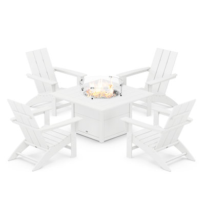 Modern 5-Piece Adirondack Chair Conversation Set with Fire Pit Table