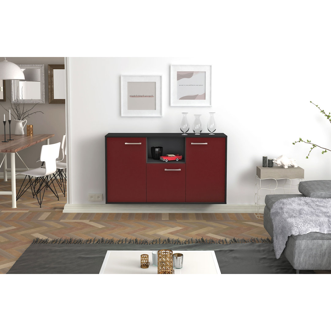 Sideboard Bennetta, Farbe: Gelb/Weiß, Fliegend/Metallgriffe, Größe: 136x79x35 cm