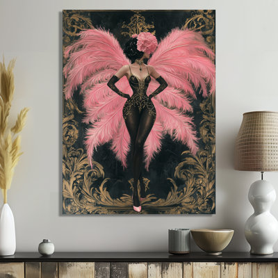 Look Away Diva In Pink Feathers - Woman Cabaret Wall Art Living Room