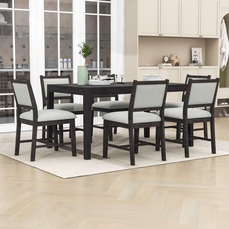 Ensemble de table de salle à manger 7 pièces avec table rectangulaire et 6 chaises rembourrées, Espresso
